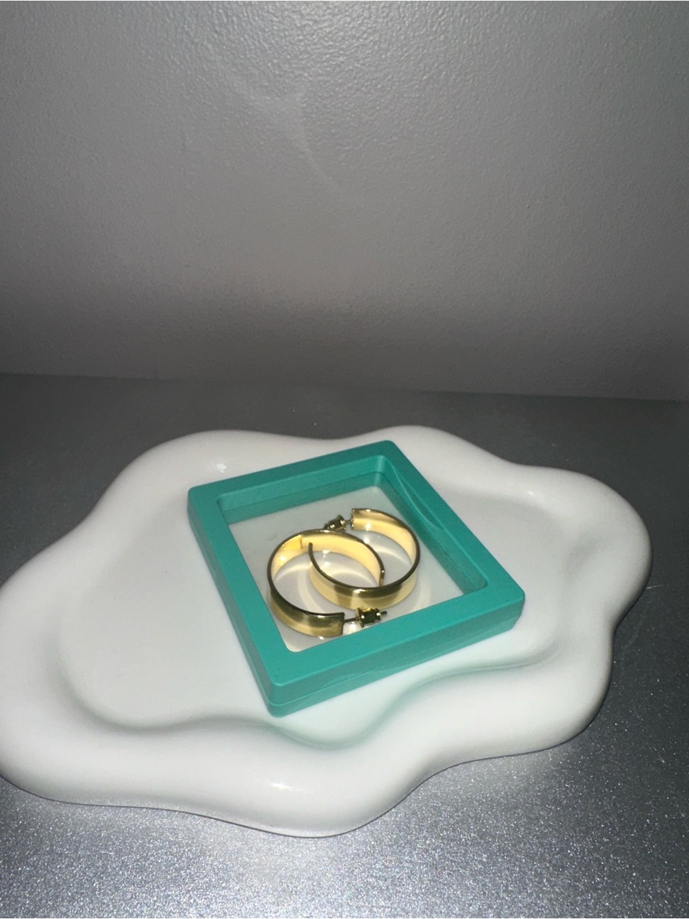 Amazon Gold Hoop Earrings with Teal Frame Accent
